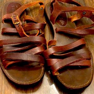 Brown leather strap sandals